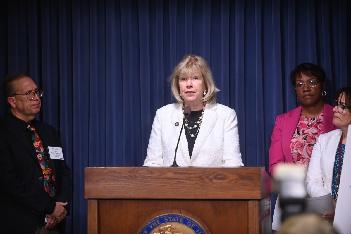 State Senator Julie Morrison at a press conference for SB 2662